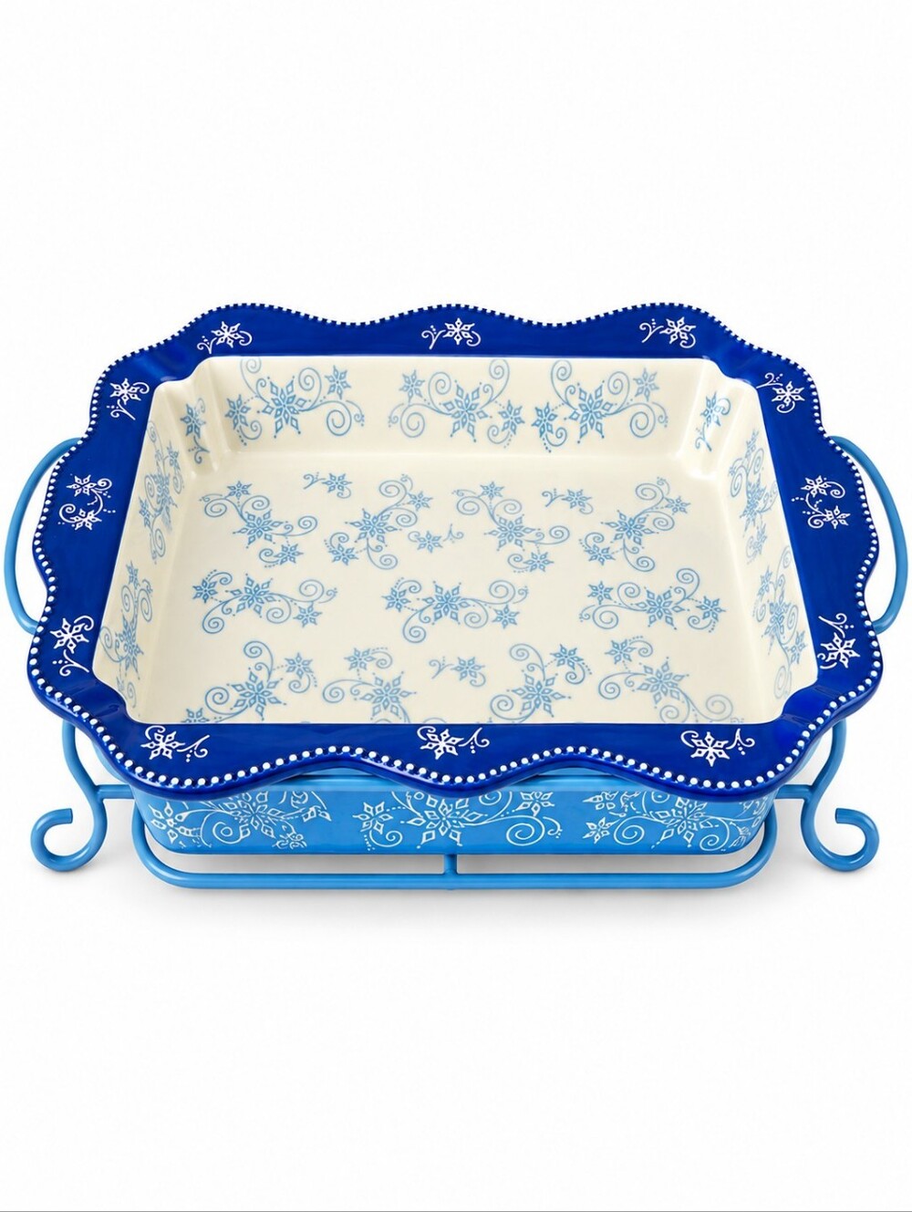 Temp-tations by Tara Floral Lace Blue 2.5 Qt Casserole Baker Dish Wire Rack